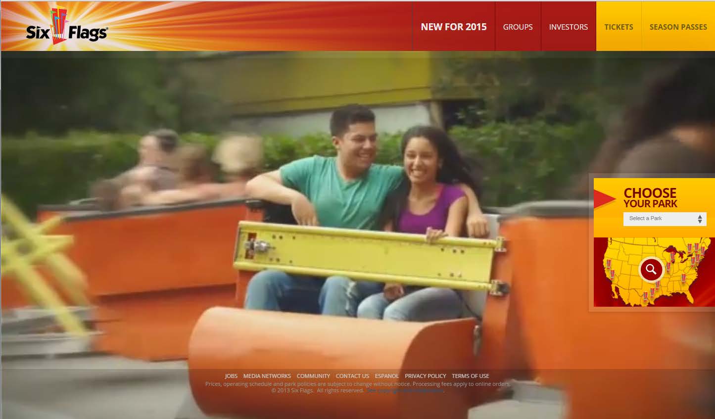 Six Flags website homepage